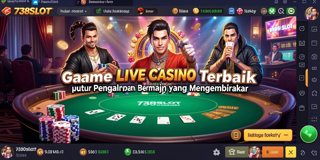 Tangkapan layar 738SLOT menampilkan dealer profesional dan meja permainan Live Casino.