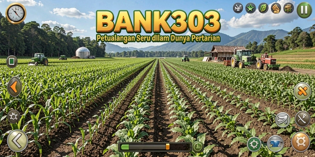 Screenshot utama BANK303 menampilkan gameplay seru di lahan pertanian.