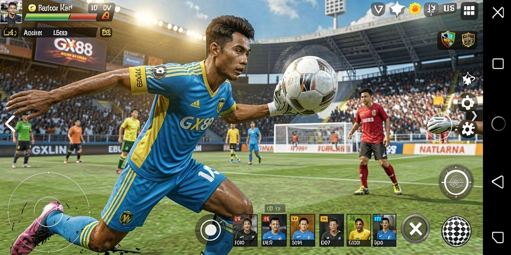 Tangkapan layar GX88 menampilkan aksi permainan olahraga yang mendebarkan.