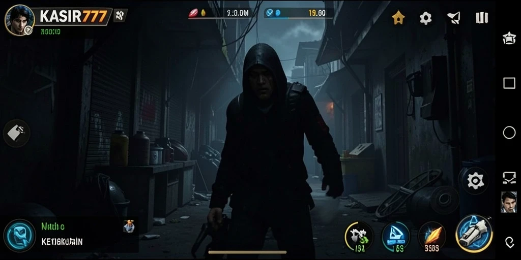 Screenshot dari gameplay KASIR777 menampilkan suasana Horror yang mencekam.
