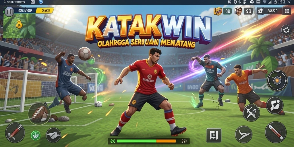 Tangkapan layar utama KATAKWIN menampilkan gameplay olahraga yang seru dan interaktif.