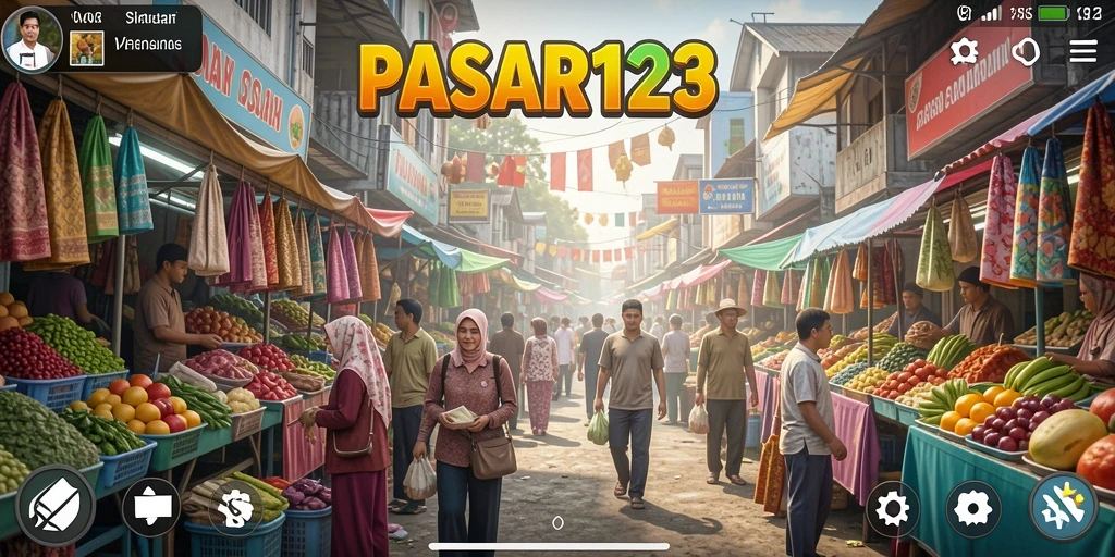 Tampilan gameplay PASAR123 dengan interaksi pasar yang dinamis.
