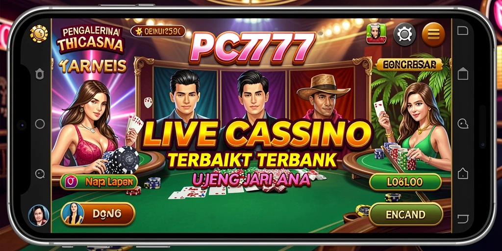 Screenshot gameplay Live Casino PC777 dengan dealer langsung dan antarmuka menarik.