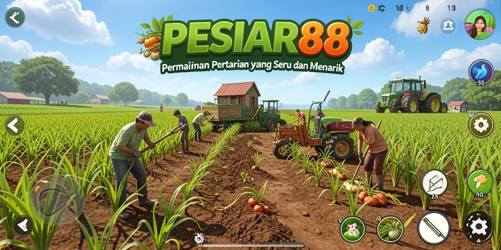 Tampilan screenshot PESIAR88 menunjukkan aktivitas pertanian yang seru.