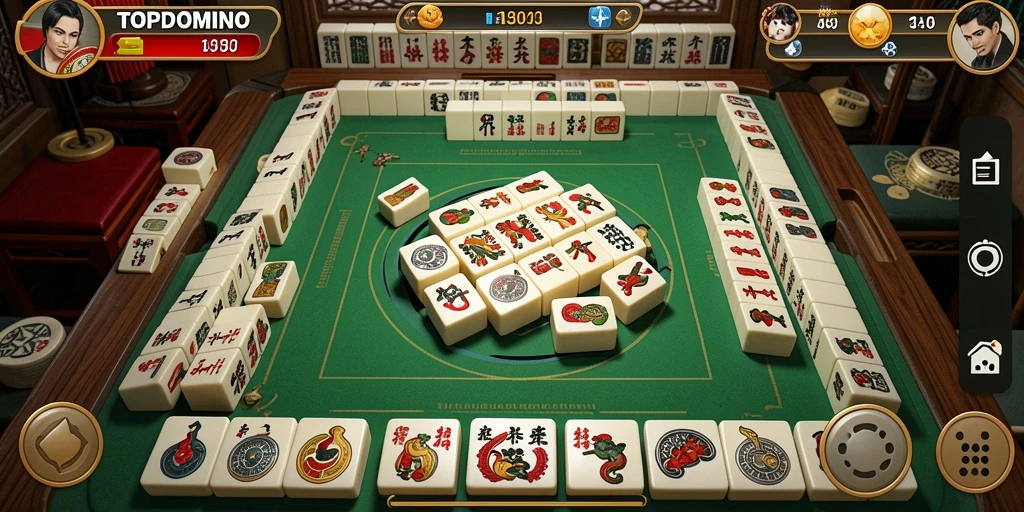 Tampilan menarik dari gameplay Mahjong di TOPDOMINO.