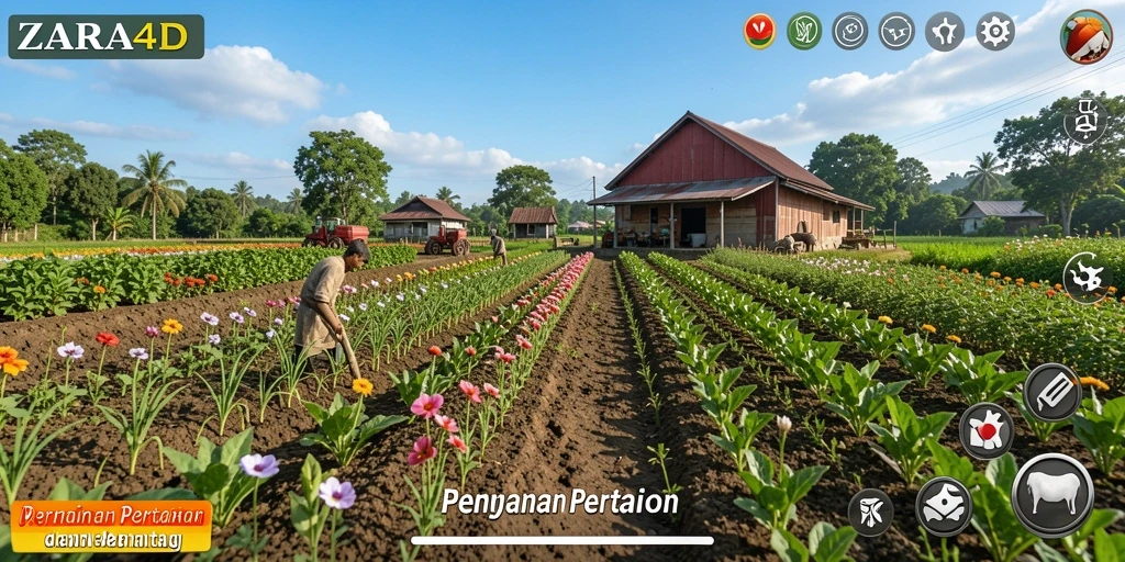 Screenshot gameplay ZARA4D menampilkan aktivitas bertani yang seru.